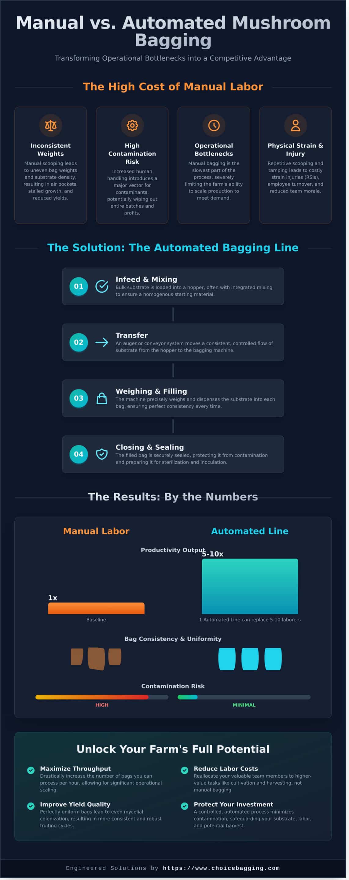 Mushroom Cultivation Bagging Machines: A Guide to Automated Filling Lines - Infographic
