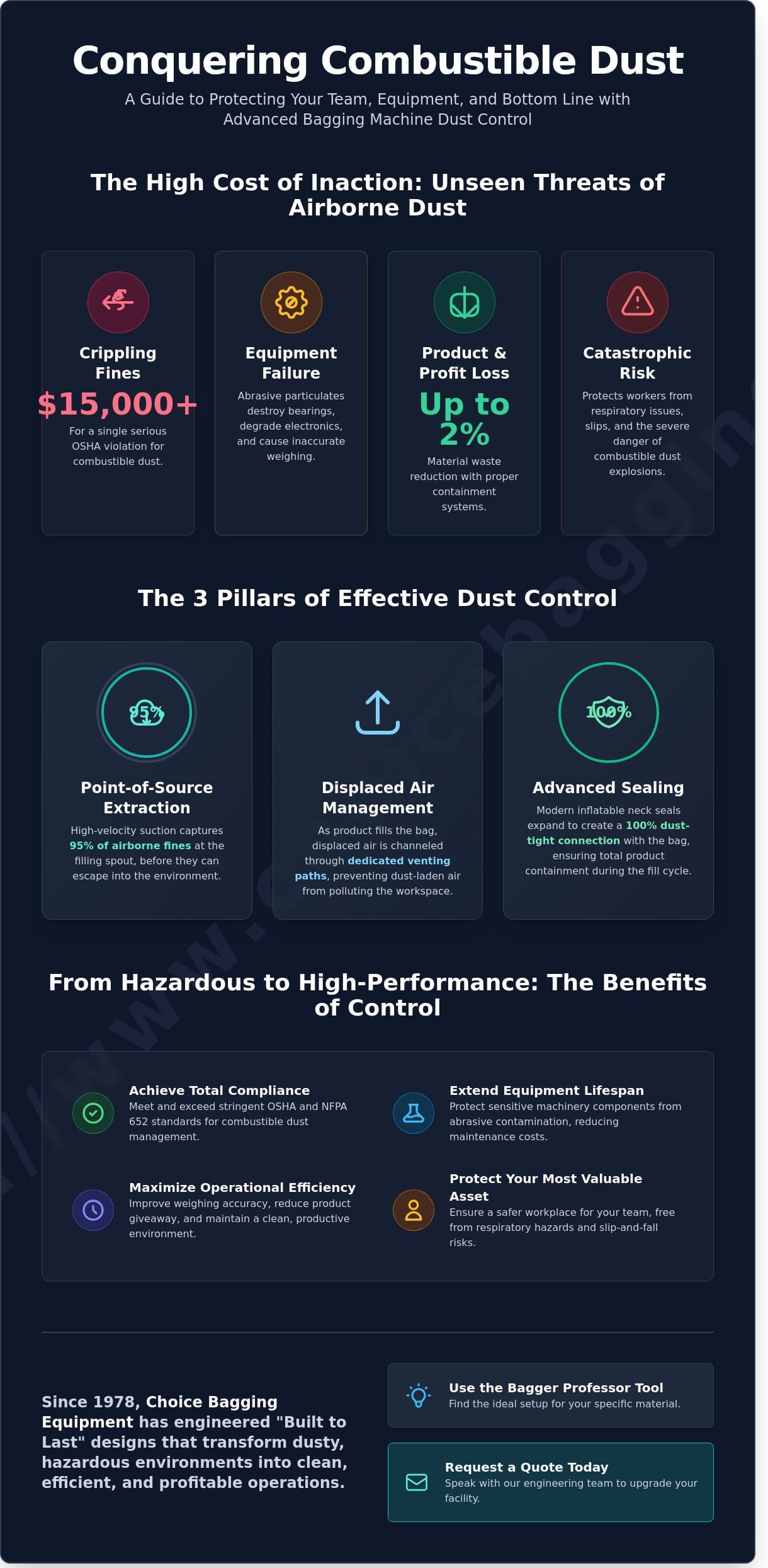 bagging machine dust control solutions: the complete industrial guide infographic
