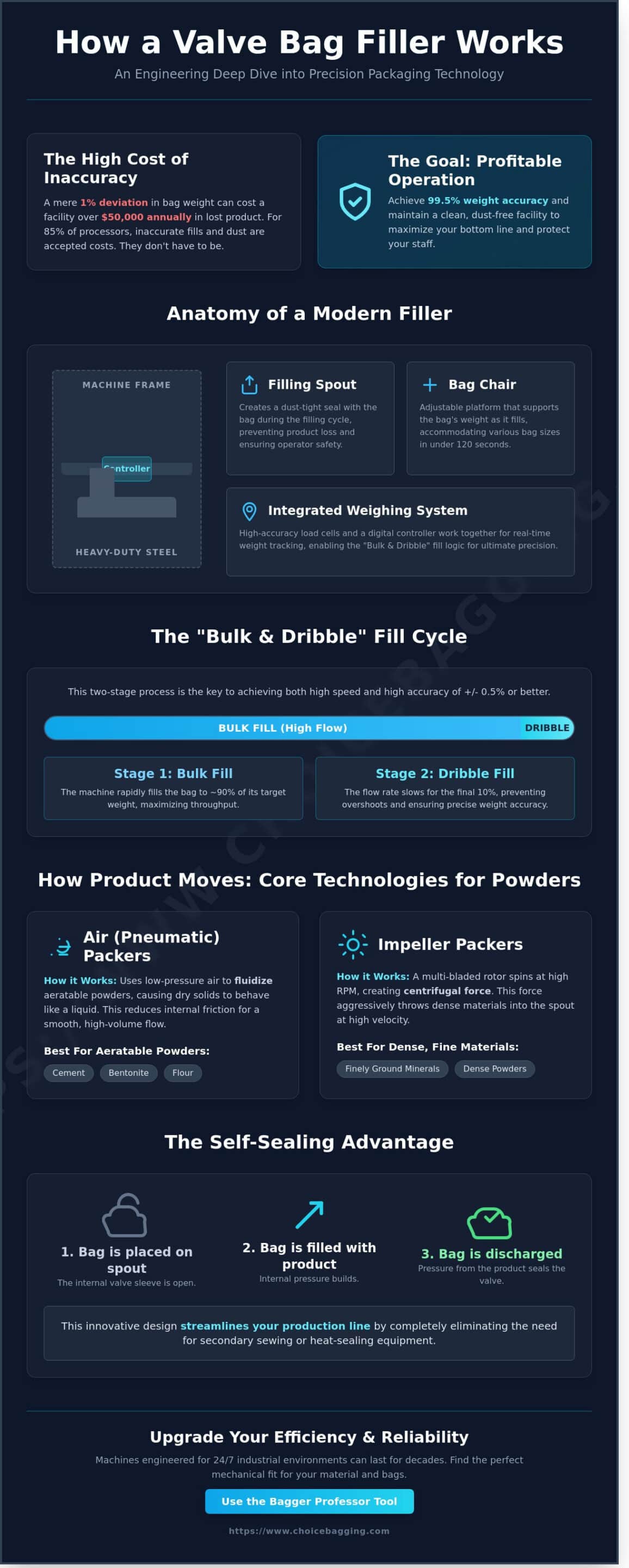 how does a valve bag filler work? an engineering deep dive infographic